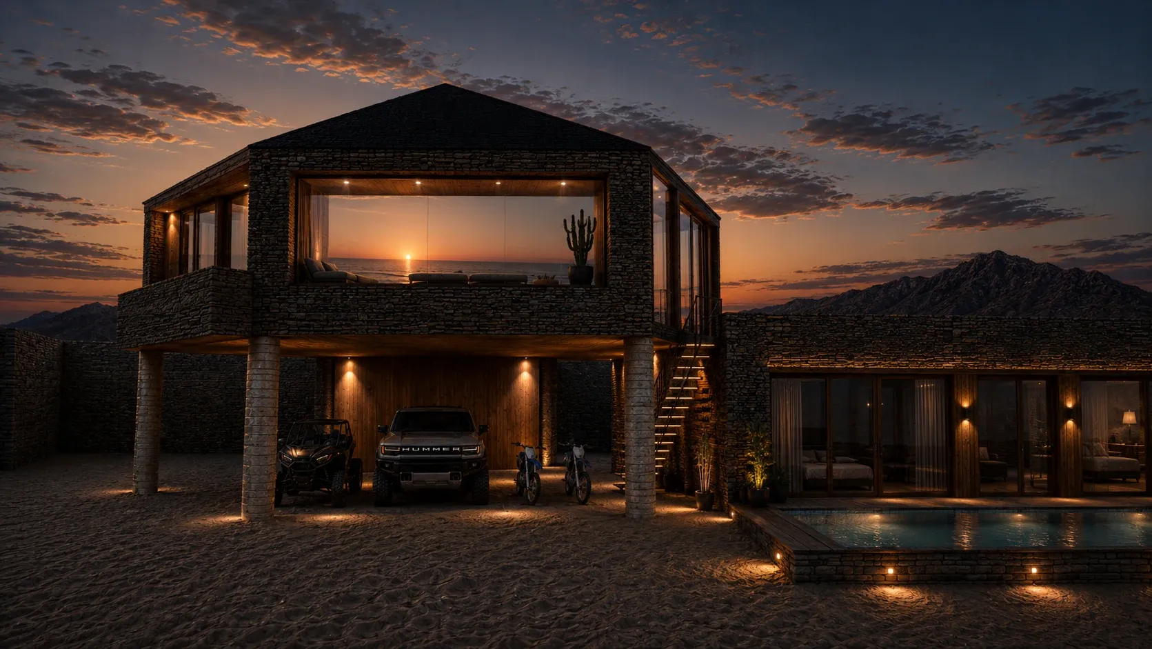 Fachada frontal de JEPIRRAH, residencia privada en Cabo de la Vela