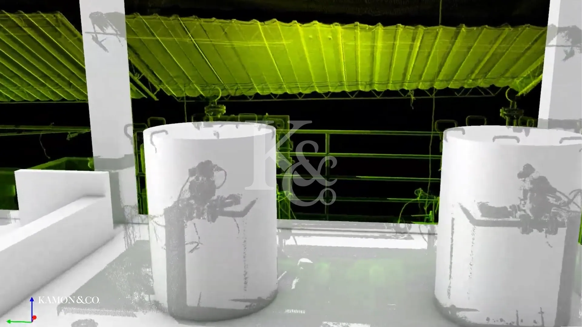 Modelo BIM As-Built de tanques de almacenamiento en una planta petroquímica desarrollado por KAMON & CO. mediante Scan to BIM y nube de puntos.