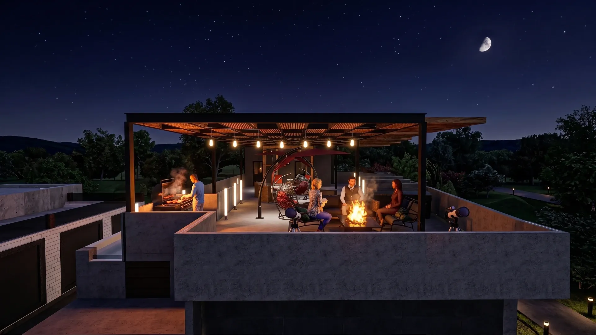 Photorealistic rooftop terrace rendering of CASA 100 in Rionegro, Antioquia, Colombia by KAMON & CO.