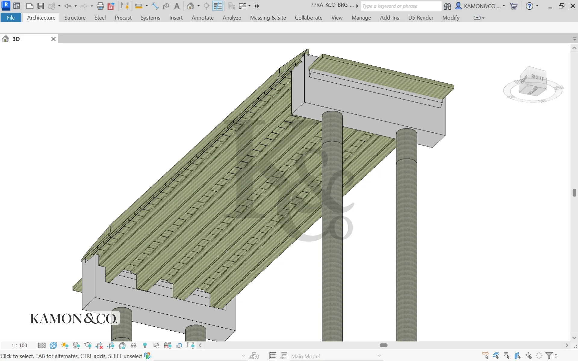Vista 3D inferior de la estructura del puente sobre la quebrada Puerto Parra, Santander