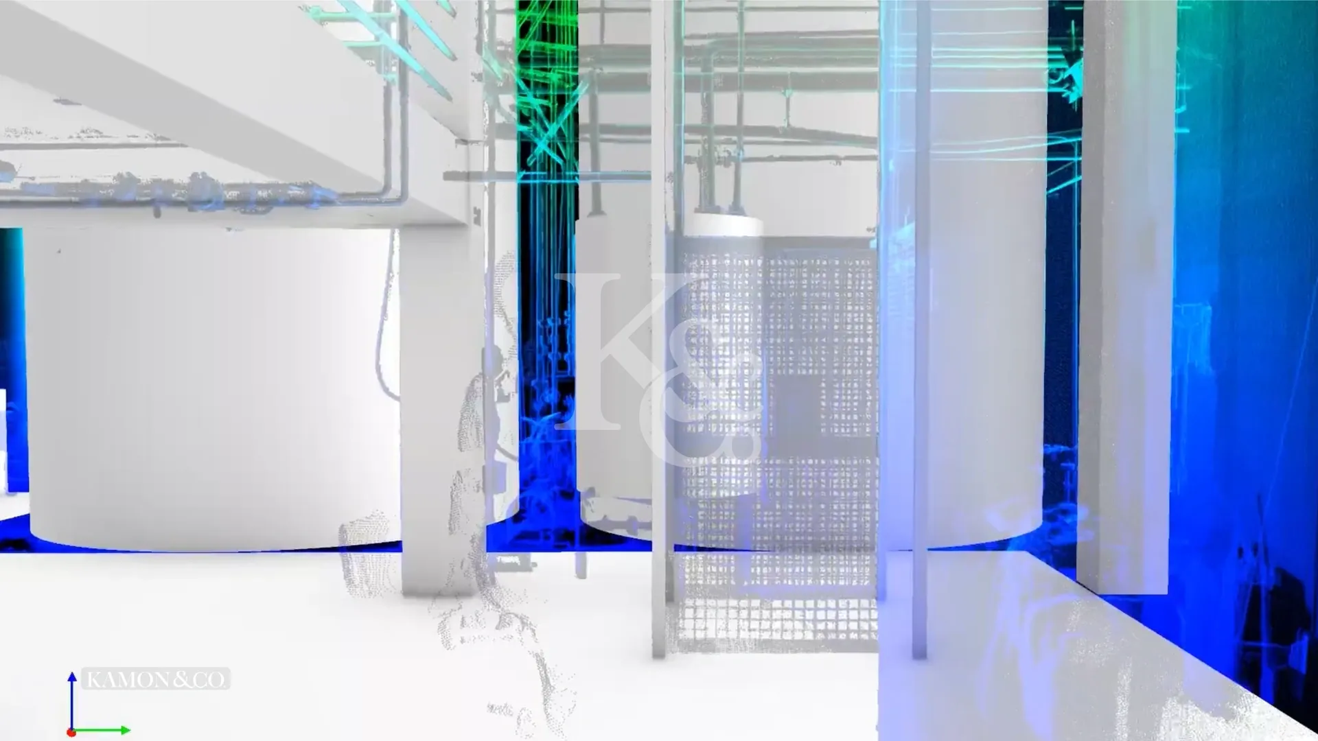 Detalle de primer nivel de una planta petroquímica modelada en BIM por KAMON & CO.